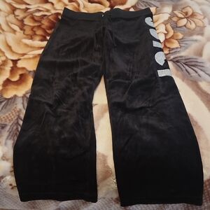 Black Velour Wide-Leg Pants with Silver Logo